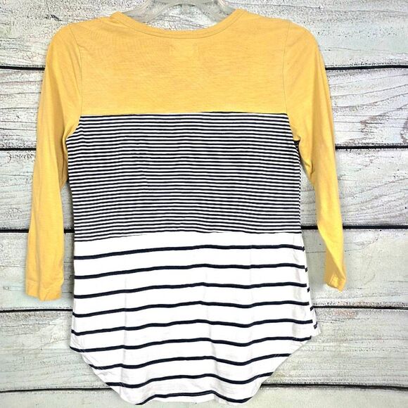 Maurices 24/7 Mustard Stripe Henley Top XS - Picture 3 of 6